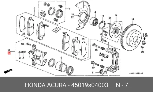 Суппорт тормозной HONDA 45019S04003