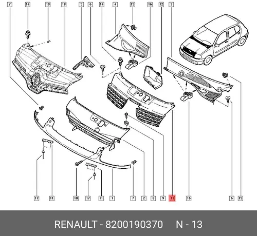 Решетка радиатора RENAULT 8200190370