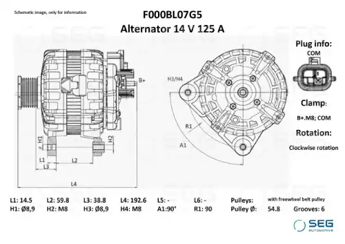 Alternator Renault 125A F000BL07G5 SEG