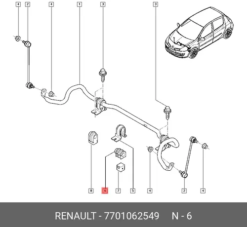 ВТУЛКА СТАБИЛИЗАТОРА ПОПЕР УСТ (РЕЗ) 7701062549 RENAULT