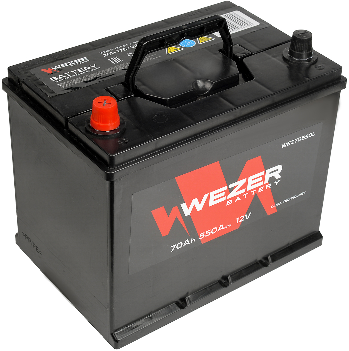 Аккумулятор WEZER WEZ70550L 70 Ач 550 А 261x175x225 мм 1 (+-) прямая