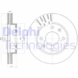 Тормозной диск DELPHI BG3801 вентилируемый , передняя ось