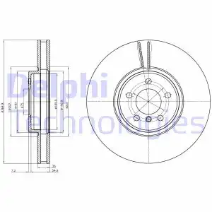 Тормозной диск DELPHI BG9092 вентилируемый , передняя ось
