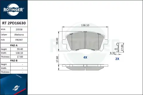 Тормозные колодки дисковые передняя ось ROTINGER RT 2PD16630