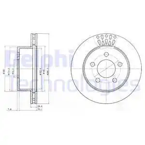 Тормозной диск DELPHI BG4103 вентилируемый , передняя ось