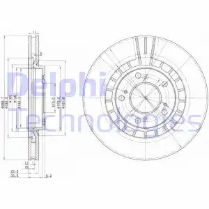 Тормозной диск DELPHI BG3796 вентилируемый , передняя ось