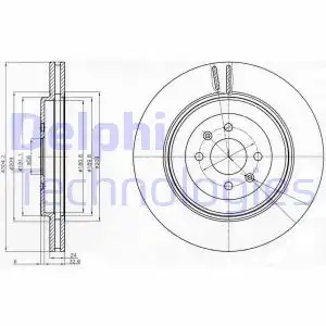 Тормозной диск DELPHI BG3854 вентилируемый , передняя ось