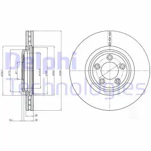 Тормозной диск DELPHI BG4203 вентилируемый , передняя ось