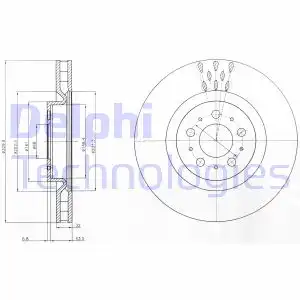 Тормозной диск DELPHI BG4305 вентилируемый , передняя ось