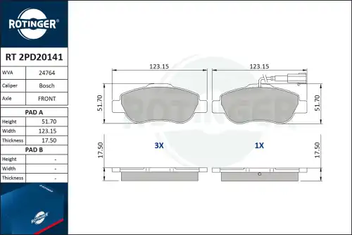 Тормозные колодки дисковые передняя ось ROTINGER RT 2PD20141