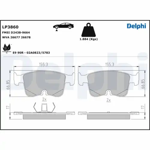 Тормозные колодки дисковые DELPHI LP3860