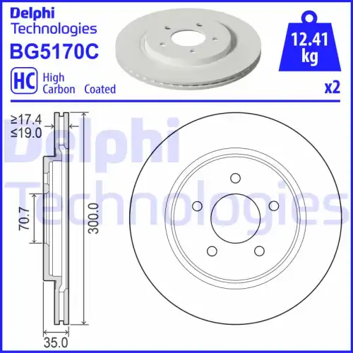 Тормозной диск DELPHI BG5170C вентилируемый , задняя ось