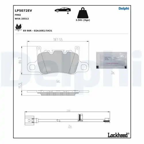 Тормозные колодки дисковые DELPHI LP5072EV