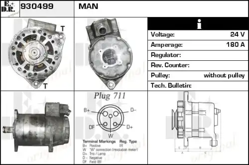 генератор 28V 180A Omn DAF, MAN 930499 EDR