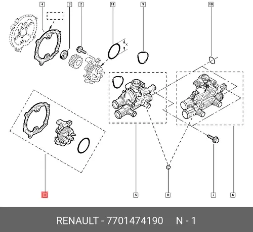 Насос системы охлаждения (помпа) RENAULT 7701474190