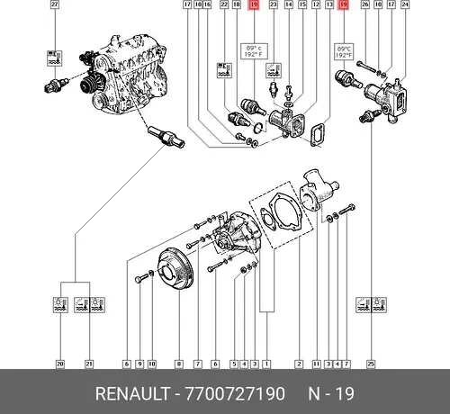Термостат системы охлаждения RENAULT 7700727190