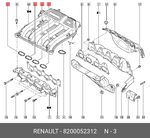 Прокладка коллектора RENAULT 8200052312