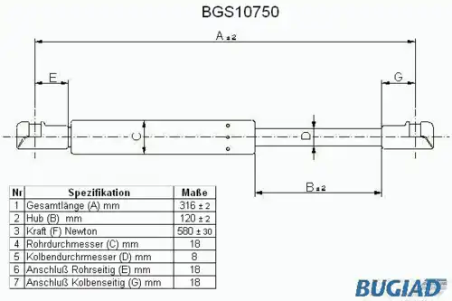 Амортизатор капота BUGIAD BGS10750