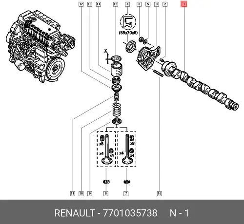 Распредвал RENAULT 7701035738