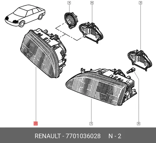Стекло фары RENAULT 7701036028