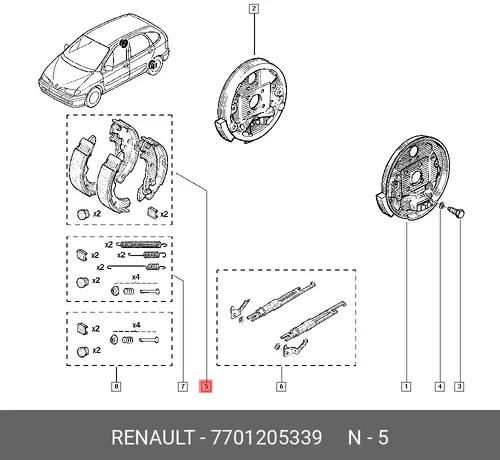 Тормозные колодки барабанные RENAULT 7701205339