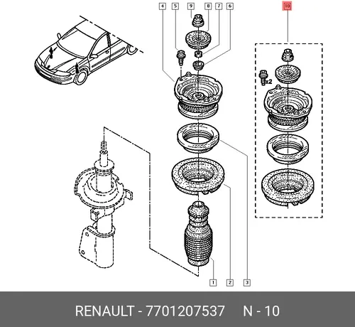 КОМП ОПОРЫ ПЕР АМОРТИЗАТОРА 4ШТ 7701207537 RENAULT