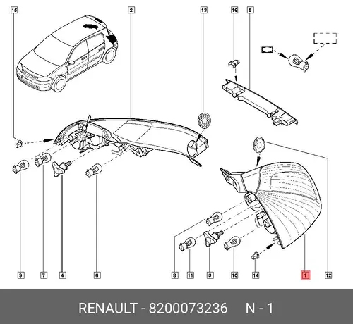 Фонарь задний RENAULT 8200073236