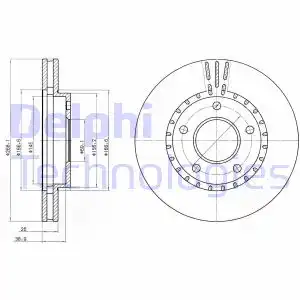 Тормозной диск DELPHI BG4323 вентилируемый , передняя ось