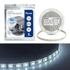 Лента LEDх60/м,5м,14.4w/m,12в.бел/осн.бел.27644 FERON