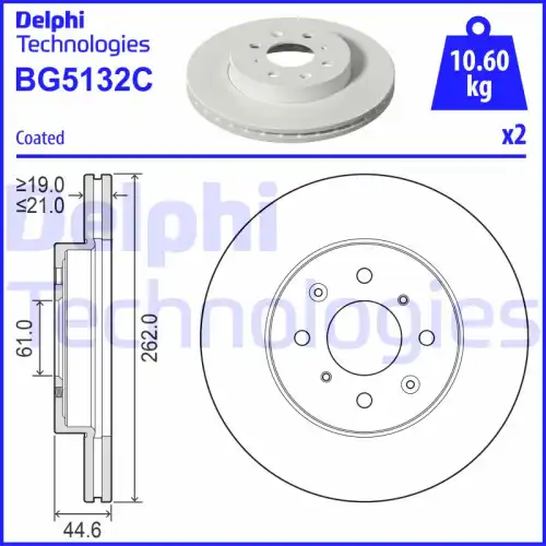 Тормозной диск DELPHI BG5132C вентилируемый , передняя ось