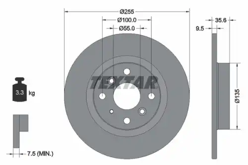 Тормозной диск TEXTAR 92338203