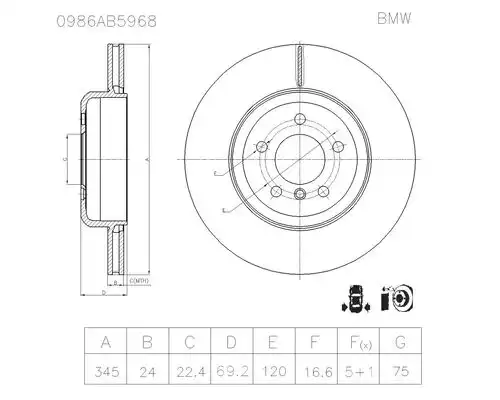 Тормозной диск BOSCH 0 986 AB5 968