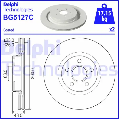 Тормозной диск DELPHI BG5127C вентилируемый , задняя ось