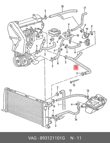 патрубок радиатора Audi 893121101G VAG