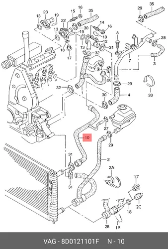 патрубок радиатора Audi 8D0121101F VAG