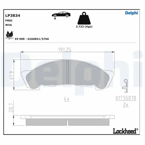 Тормозные колодки дисковые передняя ось DELPHI LP3834