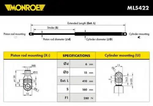 УПОР ГАЗОВЫЙ ML5422 MONROE