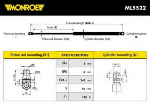Амортизатор капота MONROE ML5522