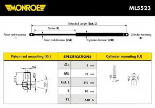 Амортизатор (упор) багажника MONROE ML5523