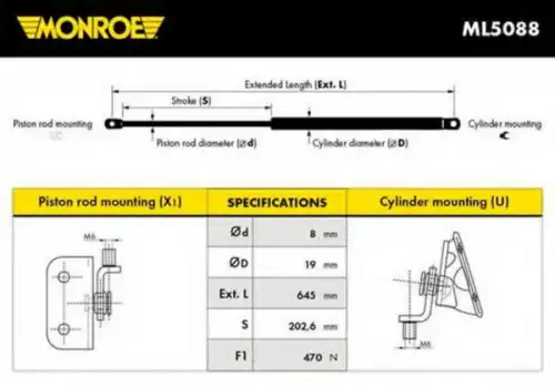 Амортизатор капота MONROE ML5088