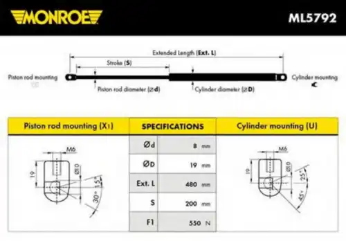 Амортизатор (упор) багажника MONROE ML5792