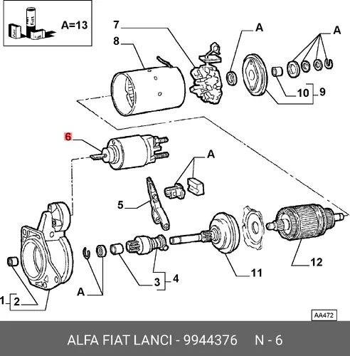 втягивающее реле стартера Audi 9944376 FIAT