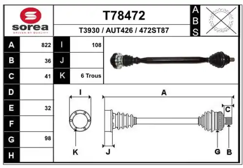Приводной вал T78472 EAI