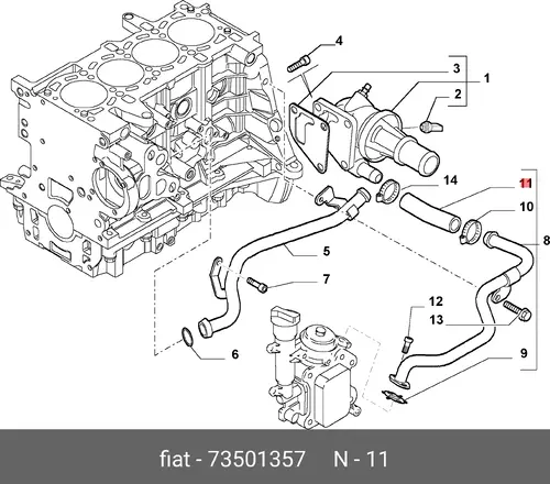 патрубок системы охлаждения Fiat 73501357
