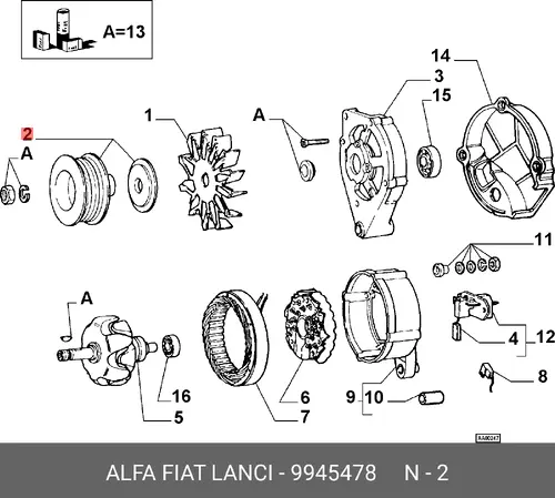 шкив генератора AR 9945478 FIAT