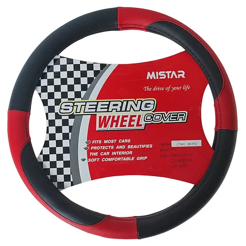 Оплетка руля MIS-LT34C (M) BLACK/RED кожа MISTAR /1/25 MISLT34CBKRDM