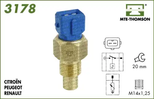 Датчик, температура охлаждающей жидкости 3178.122 MTE-THOMSON