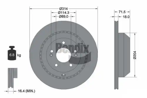 Тормозной диск BENDIX BDS2182 вентилируемый , задняя ось