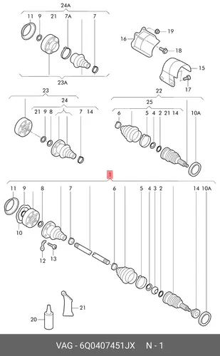 привод левый SEAT 6Q0407451JX VAG