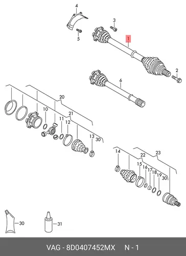 привод левый Audi 8D0407452MX VAG